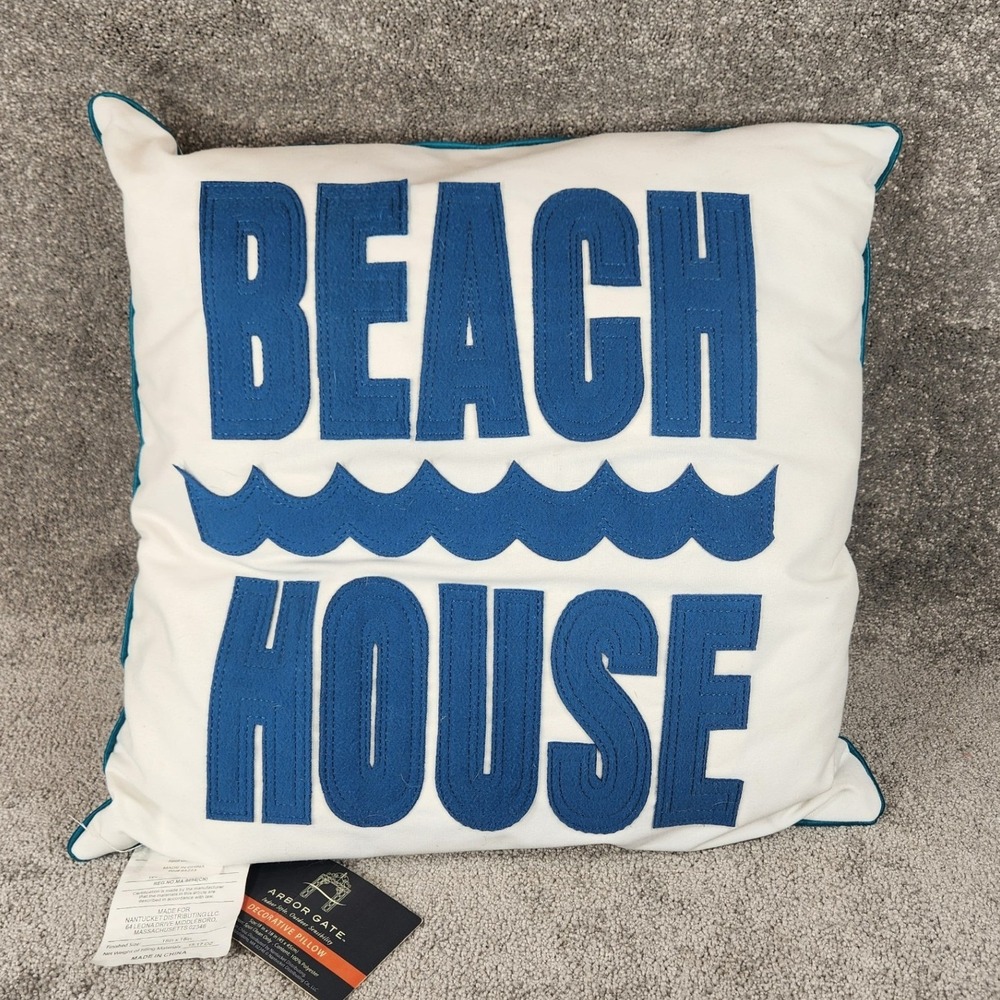 Arbor Gate Beach House Pillow White Blue Coastal Nautical Decor
